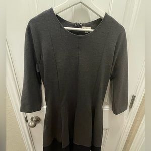 Gap Charcoal Grey Color Block Fit and Flare Dress 3/4 Sleeves Pleated Size 14